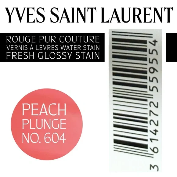 Yves Saint Laurent 🆕 Vernis à Lèvres Water Stain • Peach Plunge, No. 604 • NEW - Picture 11 of 17